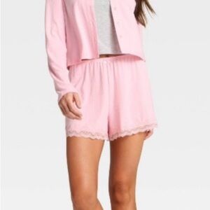 NWT Auden variegated cozy ribbed shorts pink with lace hem size XXL